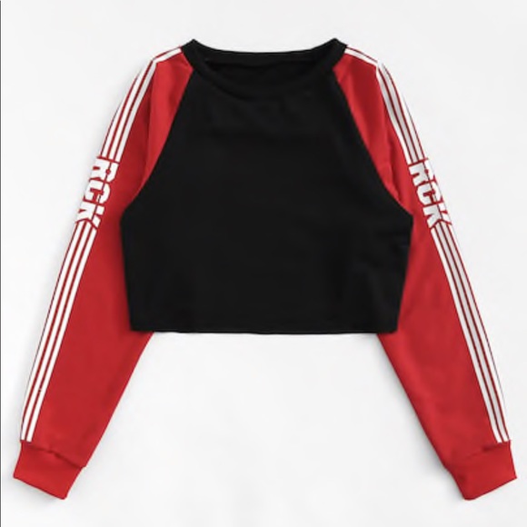 Striped Side Sleeve Crop Top Sweatshirt - Picture 1 of 1
